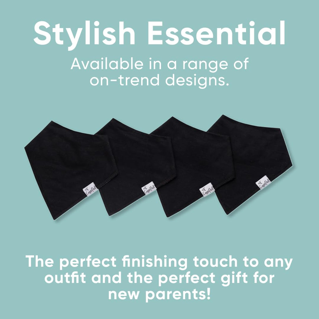 Copper Pearl 4 Pack Soft Cotton Baby Bibs for Drooling and Teething, Absorbent Drool Bibs for Baby Girl and Boy, Adjustable to Fit Newborns to Toddlers (Black Basics)