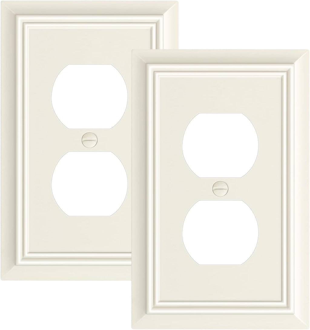 2-Pack Duplex Outlet Cover Plate, Decorative Light Almond Switch Plates and Outlet Covers, Natural Bamboo Fiber Wall Plates for Electrical Outlets, 1 Gang Receptacle Cover, Corrosion Resistant