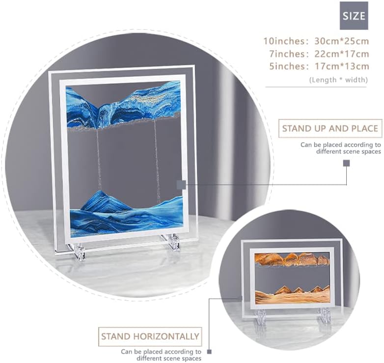 Moving Sand Art Picture 3D Deep Sea Sandscapes Sand Art Liquid Motion Bubbler Timer for Adult Kid Desktop Art Toys for Home Decor and Office(Square+Black+7In)