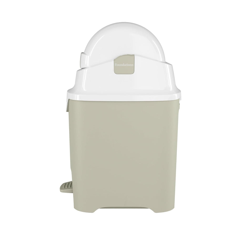 Foundations Mini Hands-Free Diaper Pail with Airtight Lid - Durable & Odorless Diaper Disposal, Large Capacity, Holds up to 30 Newborn Diapers, Refill with Any Bags - Sand