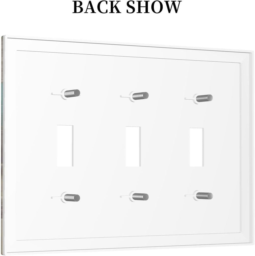 Decorative Switch Plates Vintage Wood Brown Turquoise Splicing 3 Gang Wall Plate Triple Toggle Light Switch Cover Faceplate Electrical Wall Panels For Farmhouse Cabin Decor