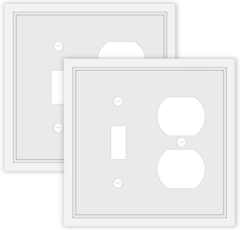 Toggle/Duplex Combo Light Switch Cover Plate White Classic Decorative Switch Plates Cover 2 Gang Wall Plate Cover for Duplex, Toggle, Combo,2 Pack