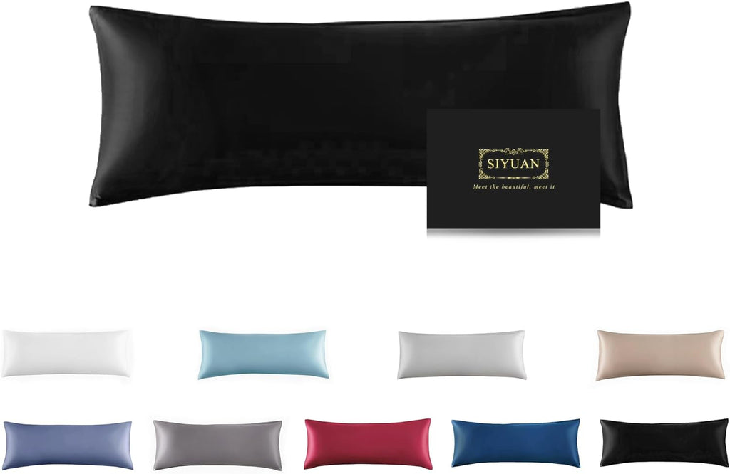 Mulberry Silk Pillowcase for Hair and Skin,Cooling Silk Pillow Case with Hidden Zipper,Allergen Proof Dual Sides Soft Breathable Smooth Silk Pillow Cover for Women (Black, Body)