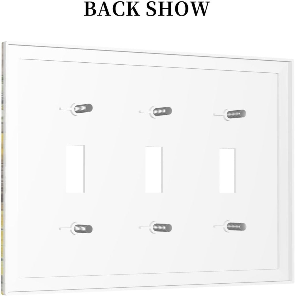 Decorative Switch Plates Floral Sunflower Rustic Flower Vintage Wood 3 Gang Wall Plate Triple Toggle Light Switch Cover Faceplate Electrical Wall Panels For Farmhouse Cabin Decor