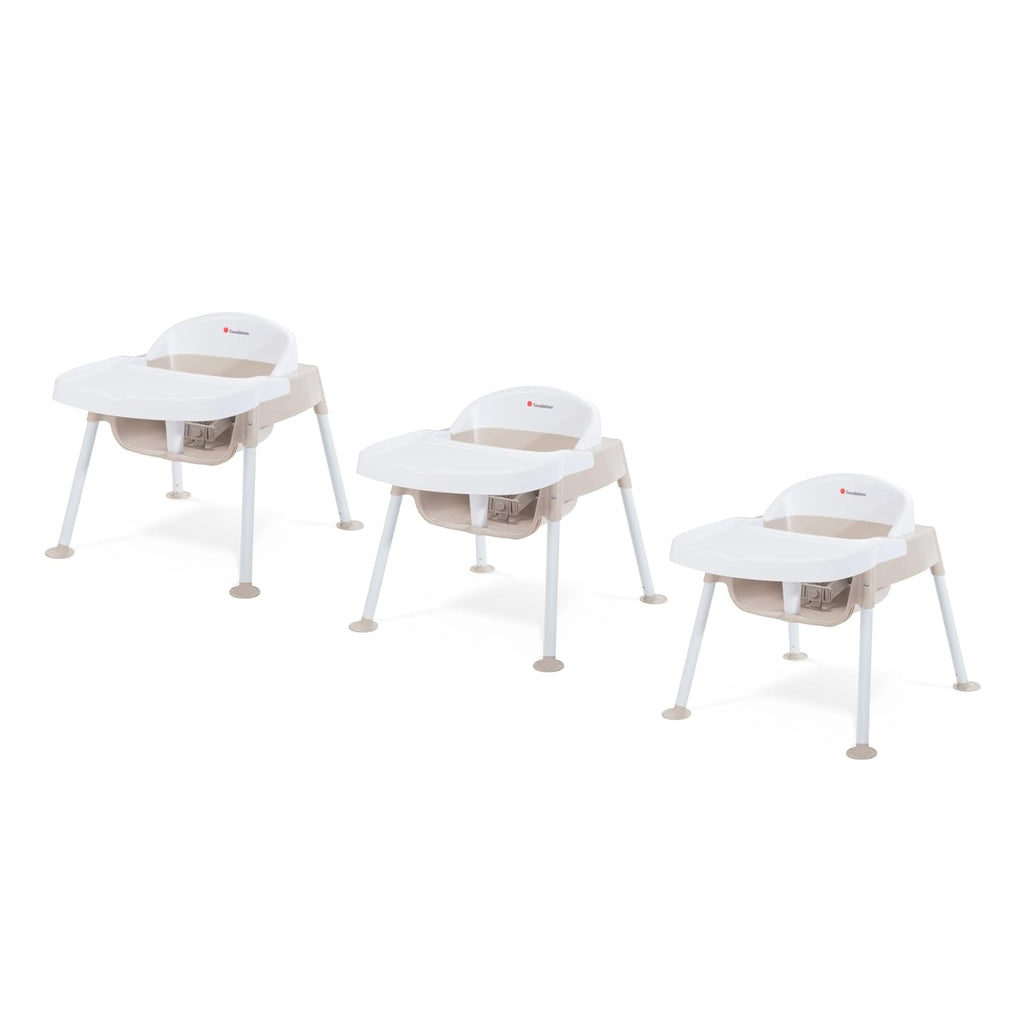 Foundations Secure Sitter Feeding Chairs Multipack, No-Tip Feet, 3-Point Adjustable Harness, Removable Tray, Easy to Clean, Stackable Feeding Chairs, 3 Pack (9 inch)