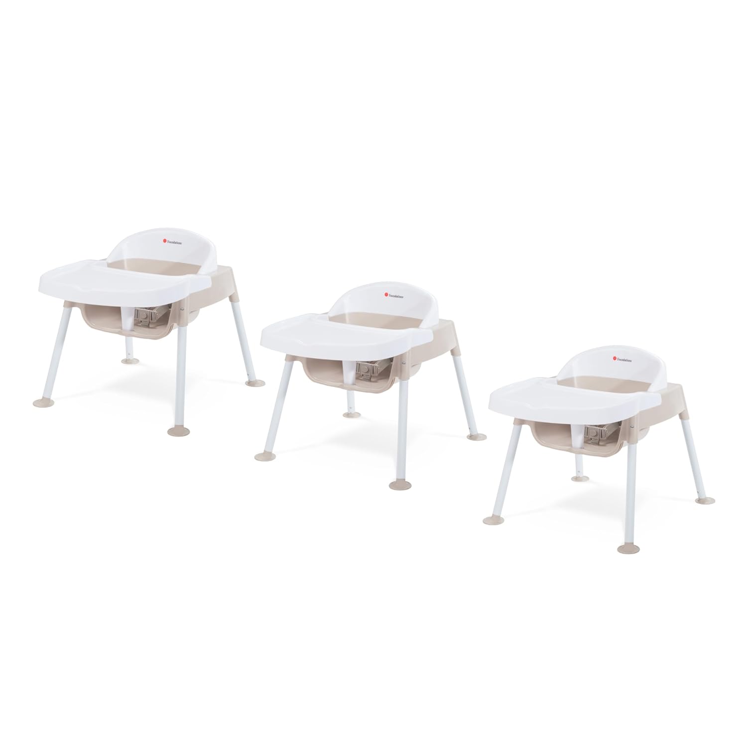 Foundations Secure Sitter Feeding Chairs Multipack, No-Tip Feet, 3-Point Adjustable Harness, Removable Tray, Easy to Clean, Stackable Feeding Chairs, 3 Pack (9 inch)