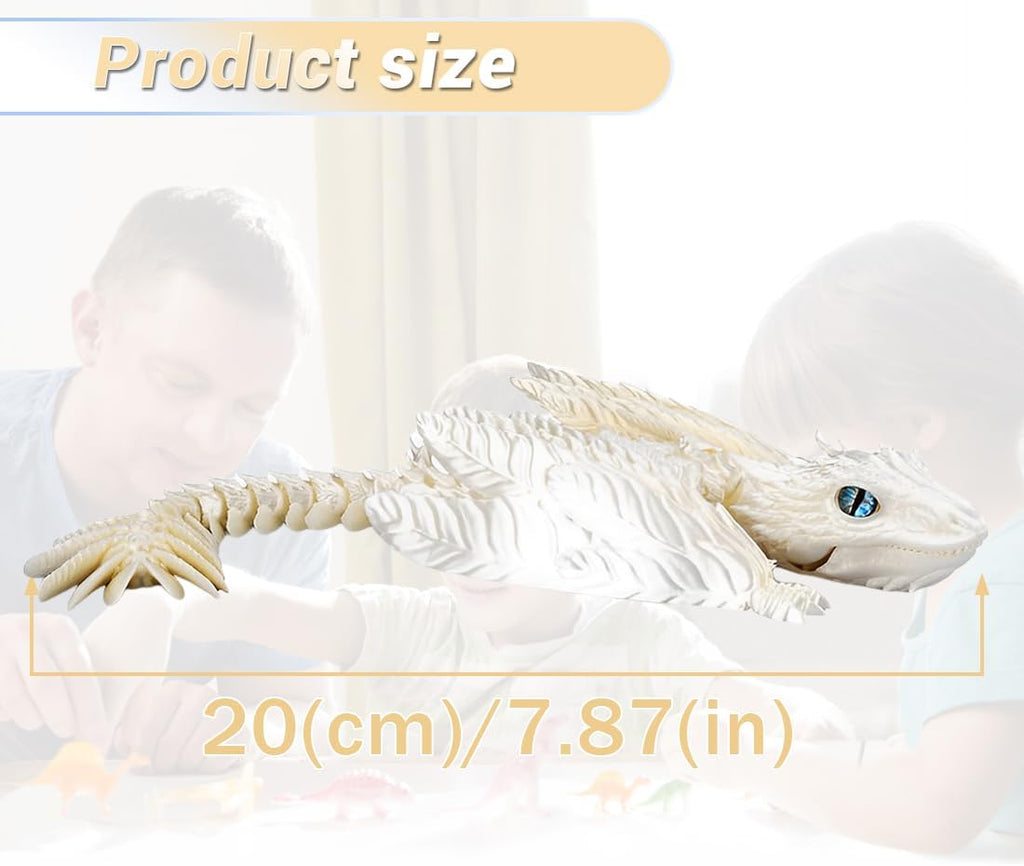 3D Printed Dragon with Wings 3D Printed Animals Articulated Dragon Fidget Dragon 3D Printed Toys Dragon Toy Desk Pets Home Office Decor (White)