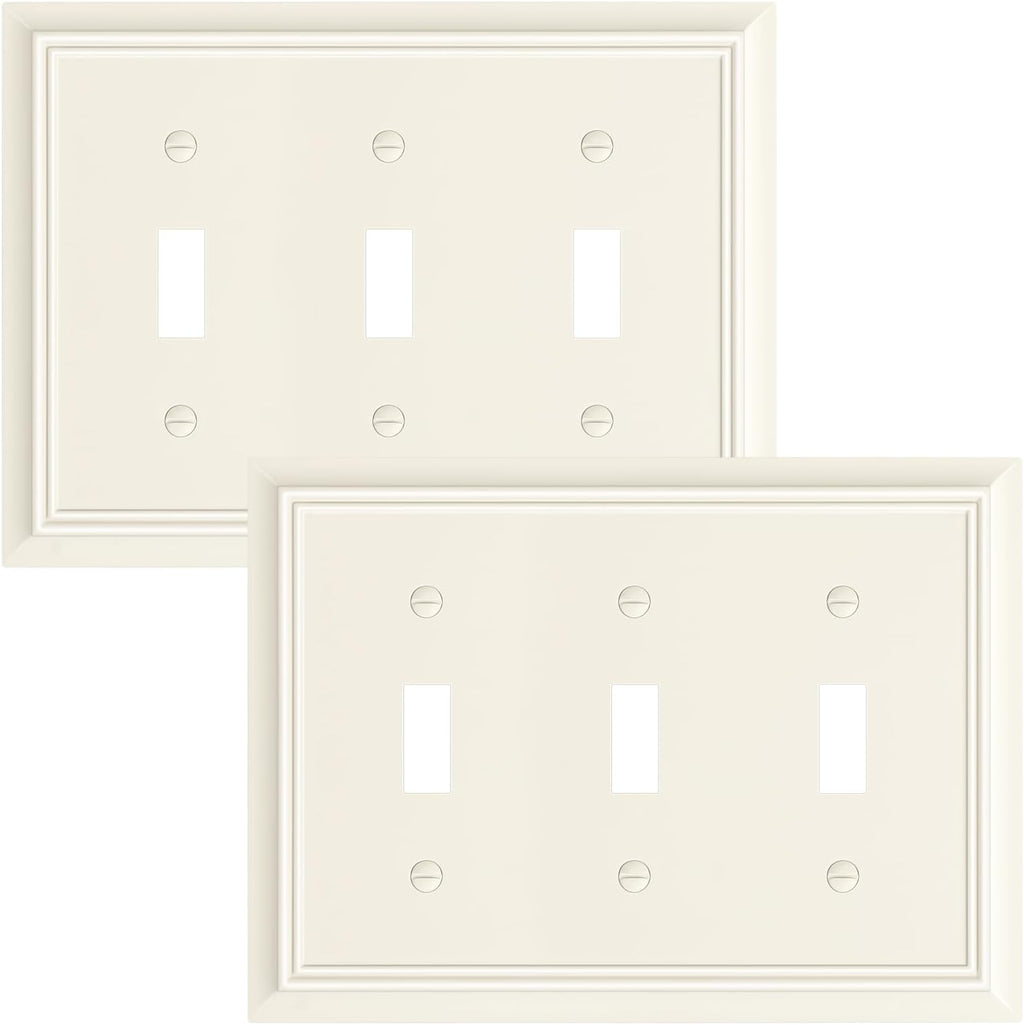 2-Pack Triple Toggle Light Switch Cover Plate, Durable Natural Bamboo Fiber Decorative Switch Plate Covers, Light Almond 3 Gang Wall Plate, Corrosion Resistant