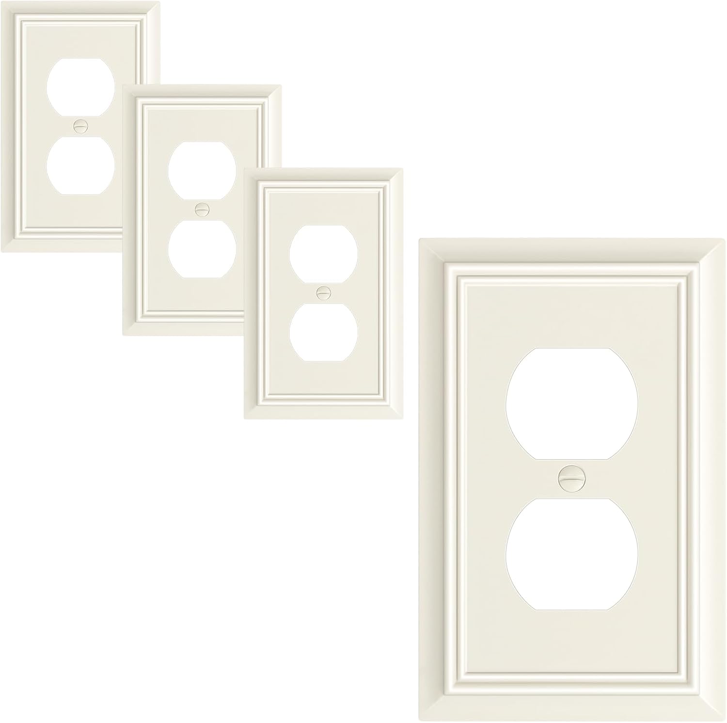 4-Pack Duplex Outlet Cover Plate, Decorative Light Almond Switch Plates and Outlet Covers, Natural Bamboo Fiber Wall Plates for Electrical Outlets, 1 Gang Receptacle Cover, Corrosion Resistant