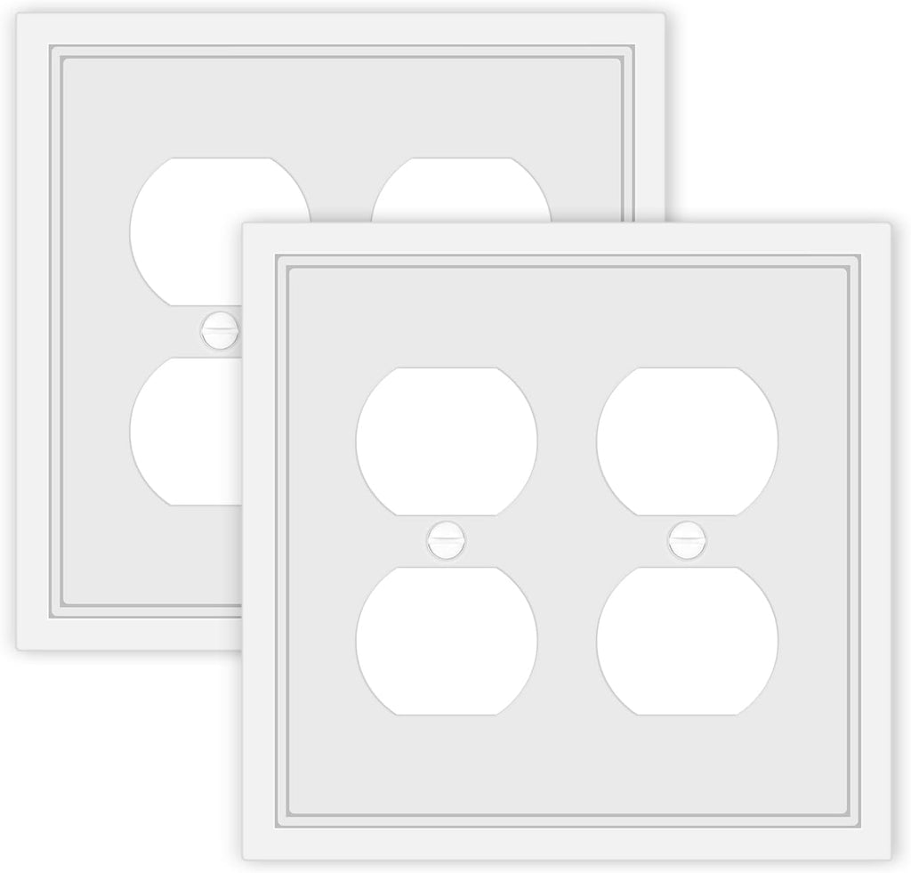 Double Duplex Outlet Cover Wall Plate White Classic Decorative Duplex Receptacle Cover Electrical Switch Plates and Outlet Covers 2-Gang Wall Plates, 2 Pack