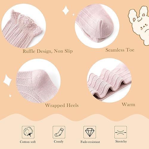 Zando Baby Knee High Socks - Infant to Toddler, Cotton Ruffle Socks, Warm Girls & Boys Long Stockings, 3-6 Pairs