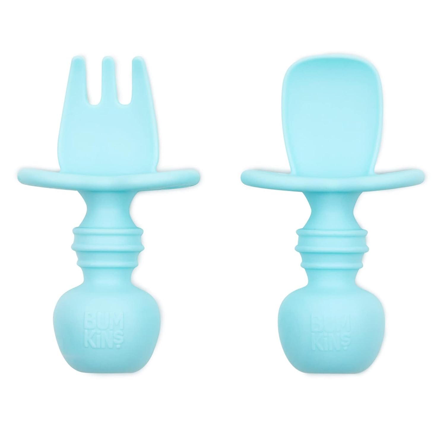 Bumkins Baby Utensils Set, Chewtensils Silicone Spoons for Dipping, Self-Feeding, Baby Led Weaning, Trainer Learning First Stage Eating, Soft Practice Fork and Spoon, Babies 6 Months, Blue
