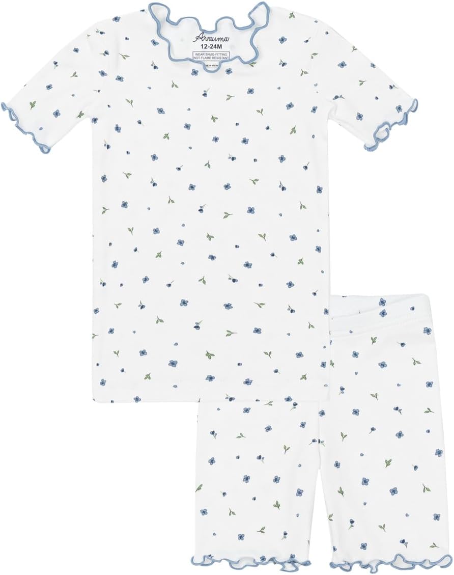 AVAUMA Baby Boy Girl Pajama Set 6M-7T Kids Cute Toddler Snug fit Flower Pattern Design Pjs Cotton Sleepwear Ruffled Shirring