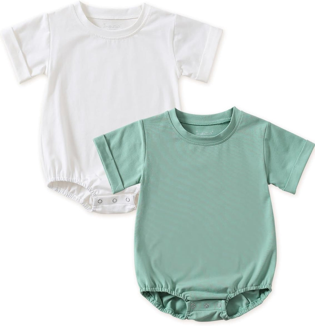 Jimonda Baby Bubble Romper Boy Girl Solid Color T-Shirt Outfits Short Sleeve Bodysuit Organic Cotton 2Pcs