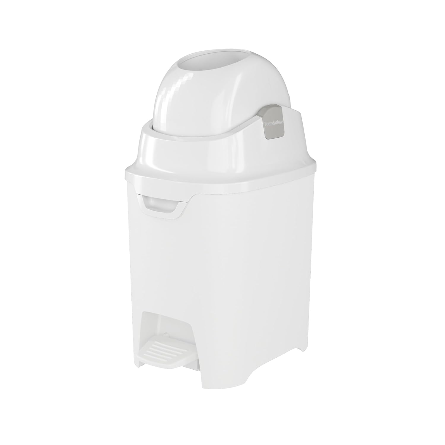 Foundations Mini Hands-Free Diaper Pail with Airtight Lid - Durable & Odorless Diaper Disposal, Large Capacity, Holds up to 30 Newborn Diapers, Refill with Any Bags - White