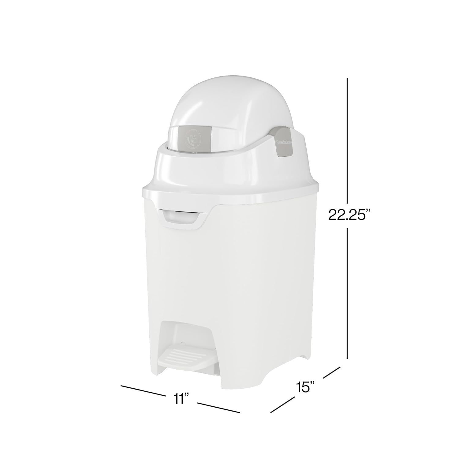 Foundations Mini Hands-Free Diaper Pail with Airtight Lid - Durable & Odorless Diaper Disposal, Large Capacity, Holds up to 30 Newborn Diapers, Refill with Any Bags - White