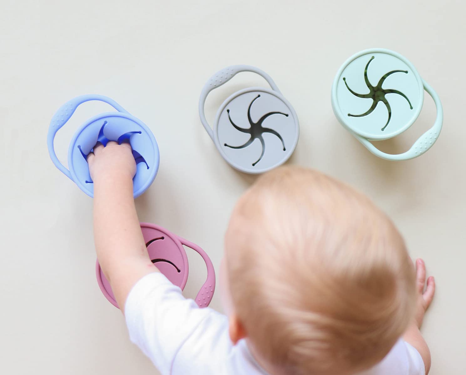 otterlove Collapsable Silicone Snack Container With Attachable Lid | 100% Pure LFGB Platinum Silicone with No Fillers | Snack Cup (2 Pack - Sage & Sand)