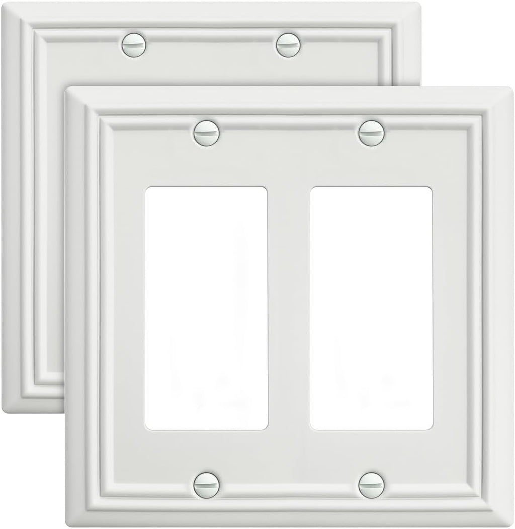Double Decorator Wall Plates for Dimmer Switch, GFCI Outlet and Receptacal, Metal Outlet Covers and Switch Plates, Off White Finish, 2 Pack, 4.96''*4.88'', Midsize