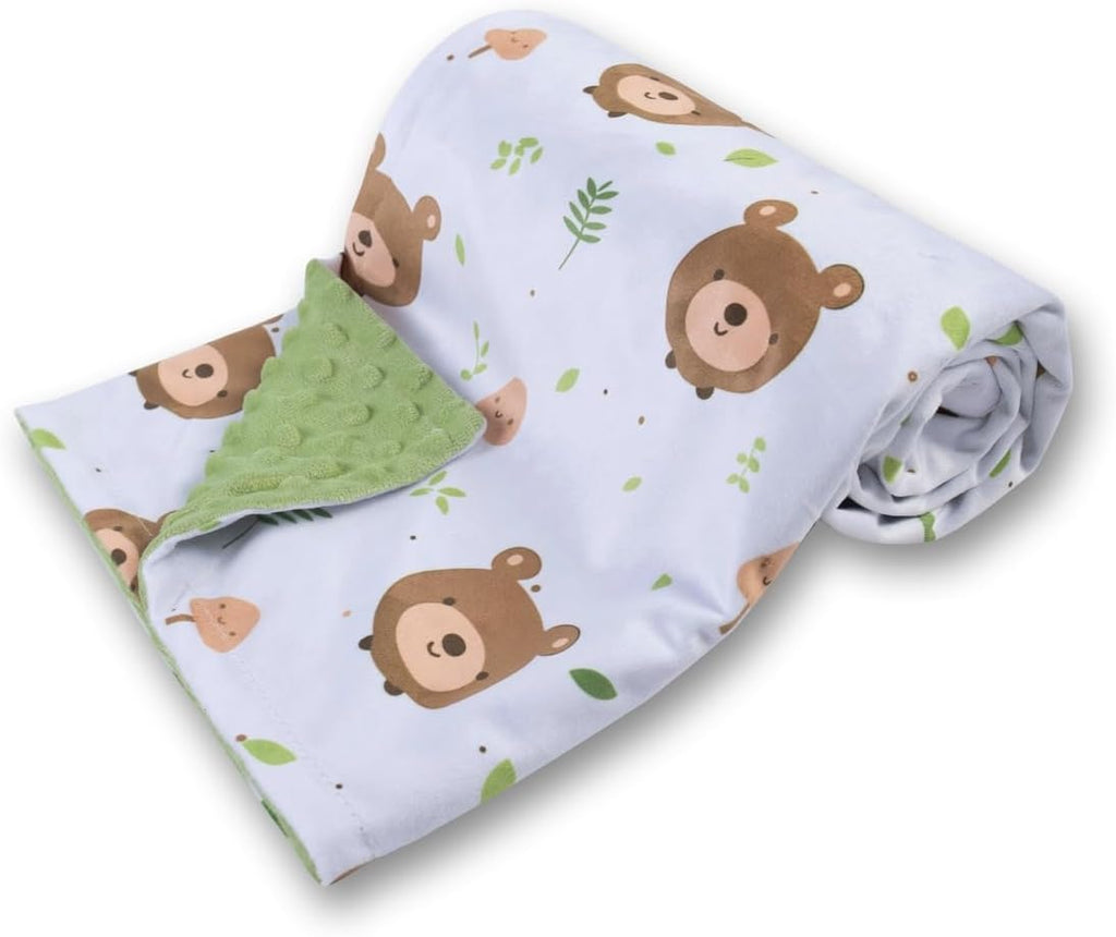 Baby Blanket for Boys Girls Soft Minky with Double Layer Dotted Backing, Cartoon Printed 30 x 40 Inch Toddler Blanket (Little Bear)