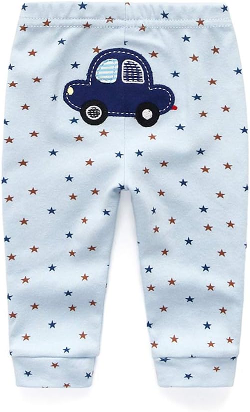 Unisex Newborn Baby Cotton 4-Pack Pants Embroidery Pringting Casual Leggings 0-24 Months for Boys and Girls