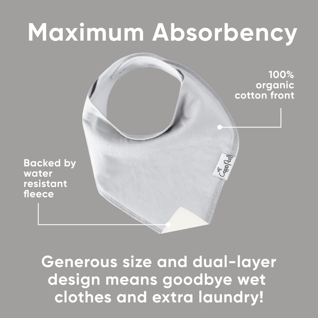Copper Pearl 4 Pack Soft Cotton Baby Bibs for Drooling and Teething, Absorbent Drool Bibs for Baby Girl and Boy, Adjustable to Fit Newborns to Toddlers (Gray Basics)