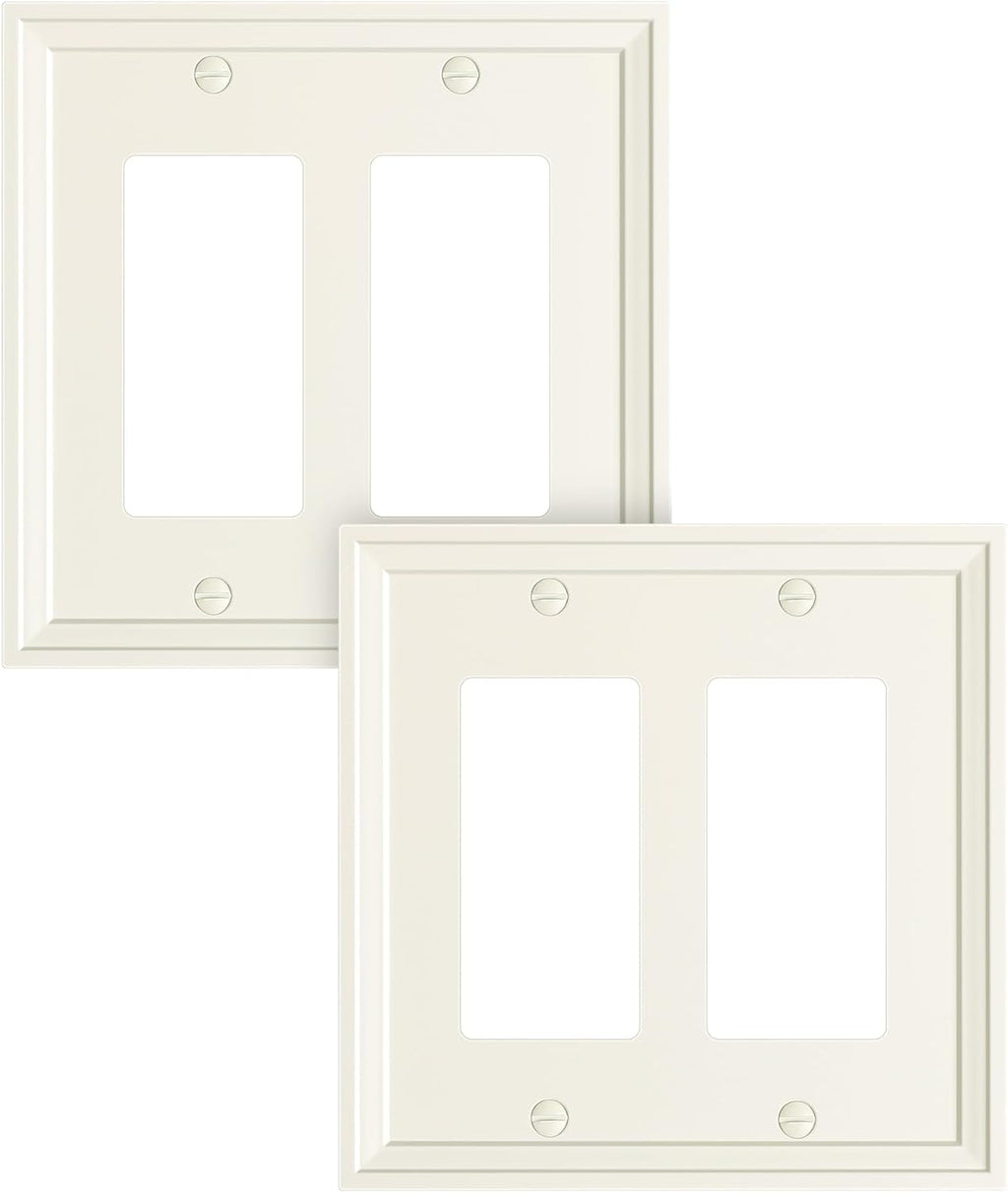 2-Pack Double Decorator Outlet Cover Plate, Light Almond Modern Decorative Switch Plates and Outlet Covers, Natural Bamboo Fiber Wall Plates for Electrical Outlets