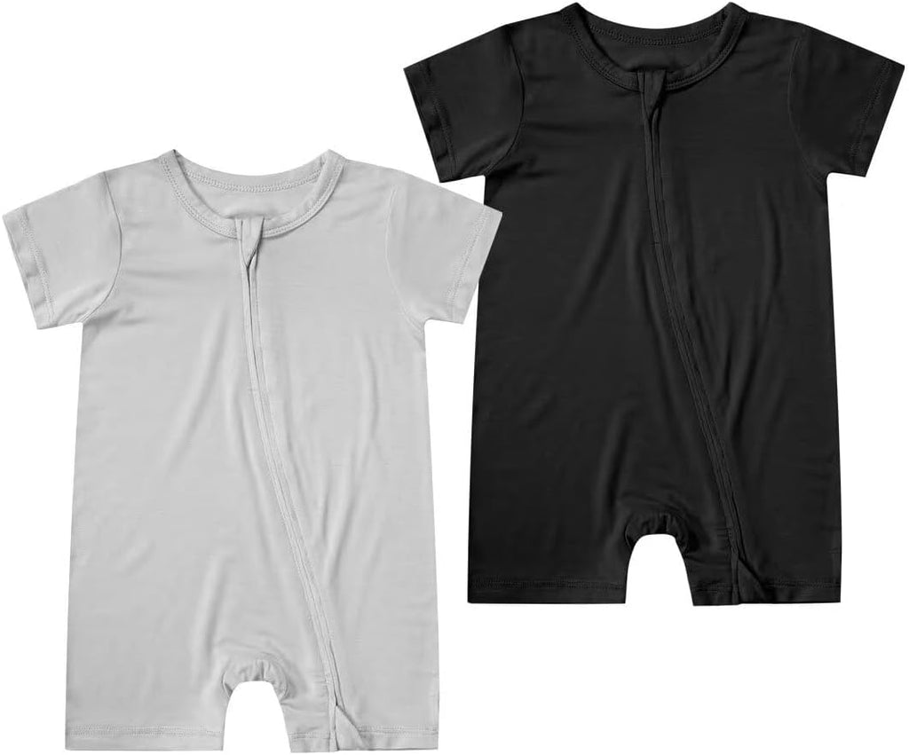 Teach Leanbh Unisex Baby 2 Pack Bamboo Viscose Pajamas Short Sleeve 2 Way Zipper Romper Jumpsuit Sleep and Play