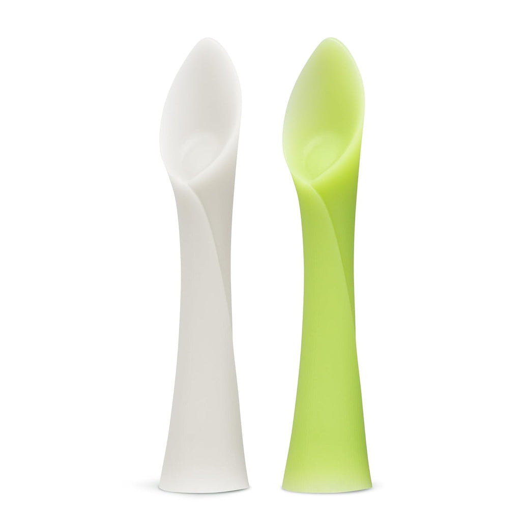 Olababy 100% Silicone Soft-Tip Training Spoon for Baby Led Weaning 2pack (Pearl/Kiwi)