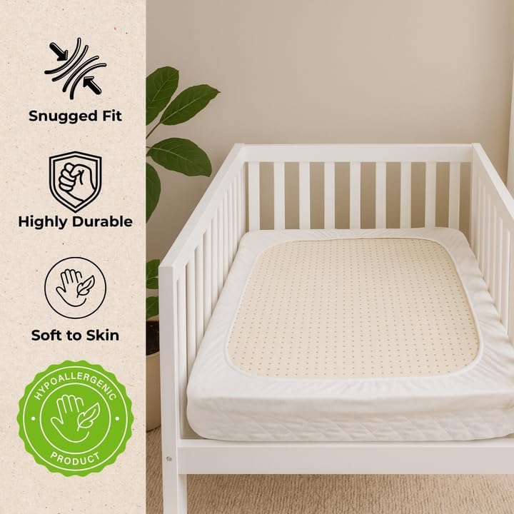 Organic Cotton Crib Mattress Protector - Water Resistant Fitted Sheet Liner Pad, Skin Friendly, Chemical-Free Pure Cotton [GOTS-Certified] for Playard (38"x26") - Made in USA