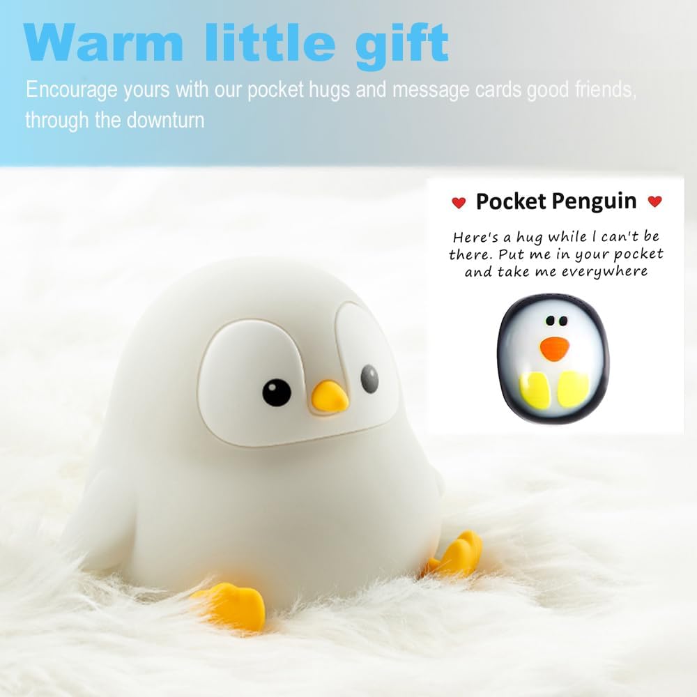 Cute Penguin Night Light for Kids Bedroom, Animal Silicone Nursery Night Lamp Touch Control Nightlights USB Rechargeable Bedside Lamp for Baby Children Toddlers Girls Gift
