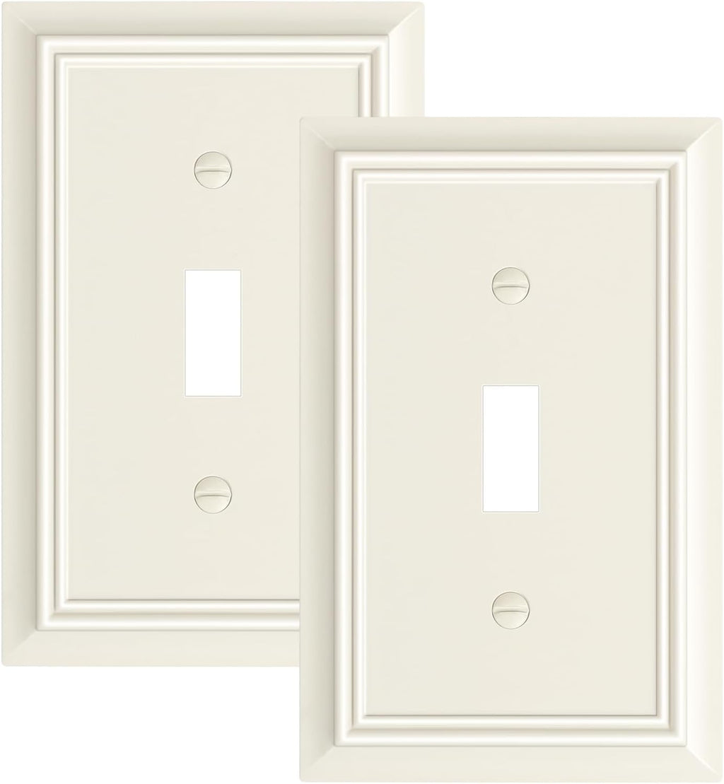2-Pack Single Toggle Light Switch Cover Plate, Durable Natural Bamboo Fiber Decorative Switch Plate Covers, Light Almond 1 Gang Wall Plate, Corrosion Resistant