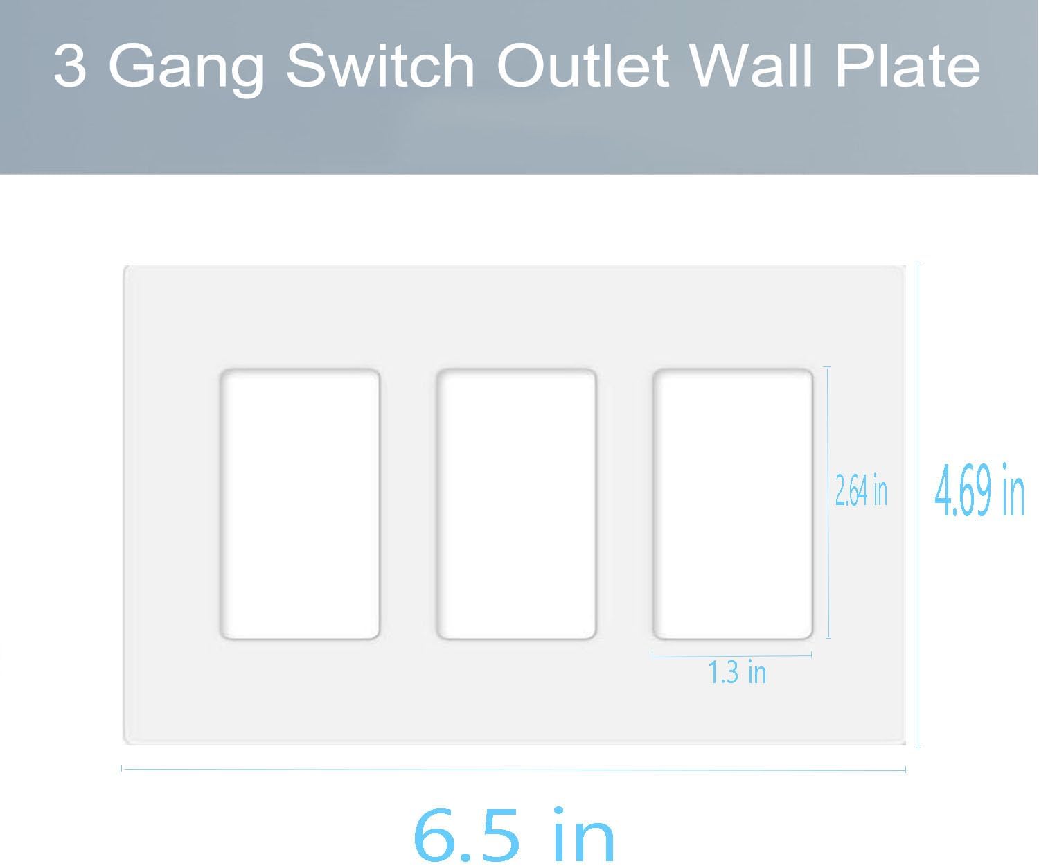 3-Gang Screwless Decorator Wall Plate Cover Switch Outlet Electrical Faceplate for Light Switche, Smart Switch, Receptacle, Dimmers, USB Outlet, GFCI, Child Safe Cover Plate, White (6-Pack)