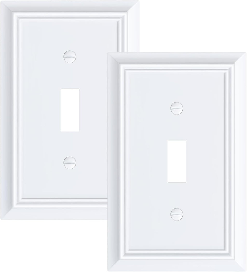 2-Pack Single Toggle Light Switch Cover Plate, Durable Natural Bamboo Fiber Decorative Switch Plate Covers, Pure White 1 Gang Wall Plate, Corrosion Resistant