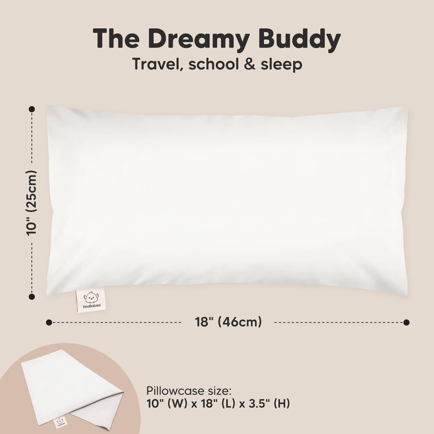 Toddler Pillow with Pillowcase - 10x18 My Little Dreamy Kids Travel Bed Pillows for Sleeping, Organic Cotton Small Pillowcase, Soft & Breathable, Machine Washable, Toddlers 2-5 Years Old (Soft White)