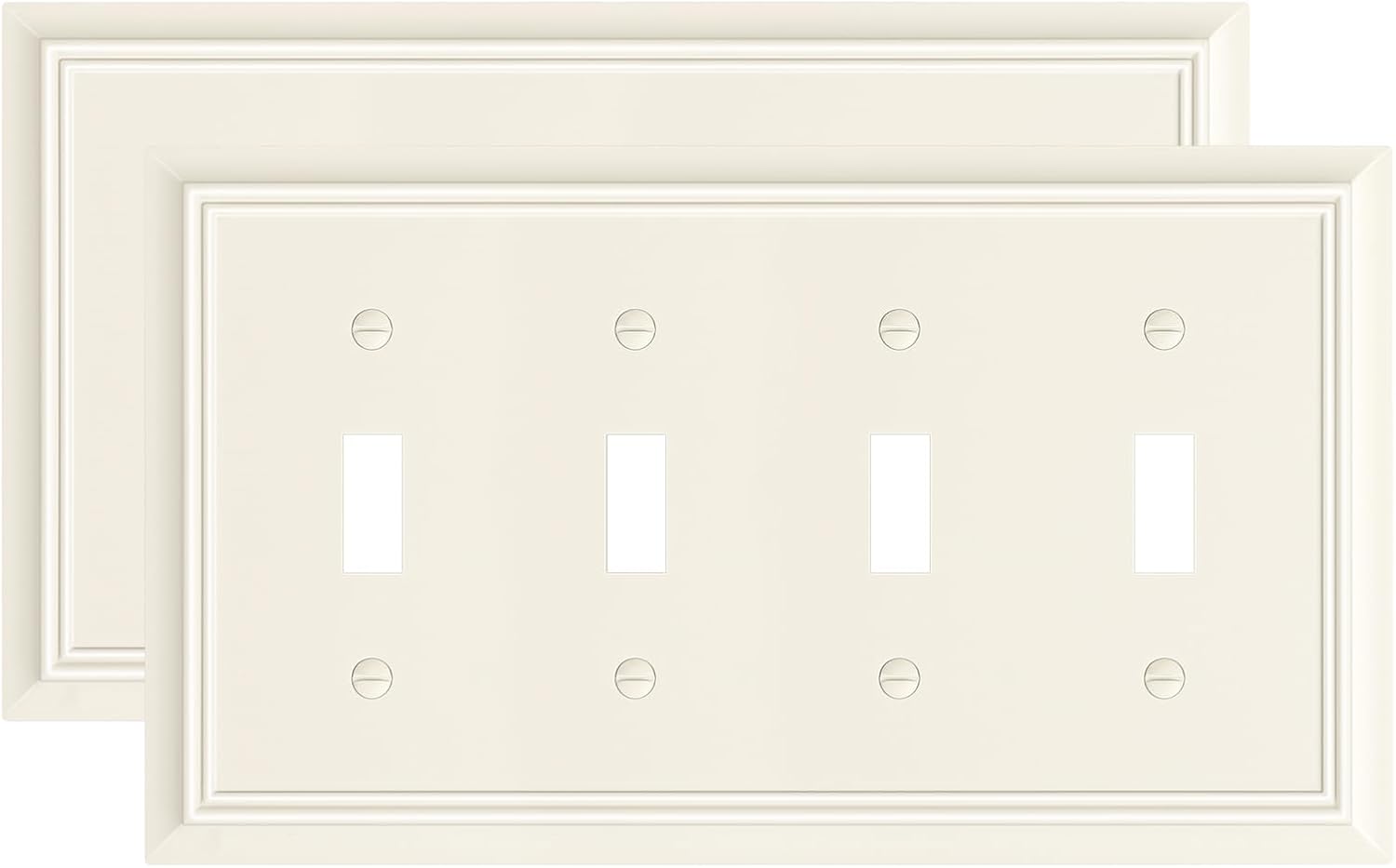 2-Pack Quad Toggle Light Switch Cover Plate, Almond Decorative Switch Plate Covers, Natural Bamboo Fiber 4 Gang Wall Plate for Toggle Light Switch and Rotary Dimmer Switch