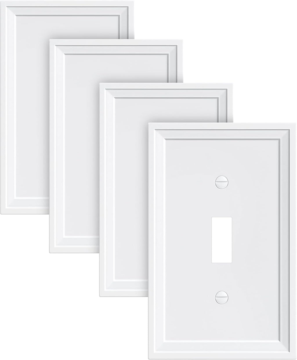 4-Pack Single Toggle Light Switch Covers Wall Plate, Pure White Decorative Switch Plate Covers, 1 Gang Natural Bamboo Fiber Wall Plate, Corrosion Resistant