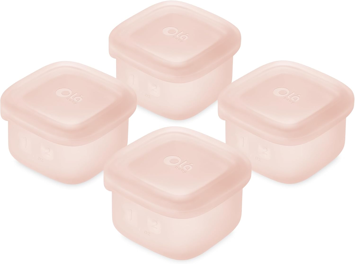 Olababy Clear Sense Silicone Storage Containers 4pk for Baby Food, Snacks, Formula, Puree, Sauce & More | Micro Plastic & BPA-Free | Daycare Essentials for Toddlers and Kids (Coral, 2 oz / 60 ml)