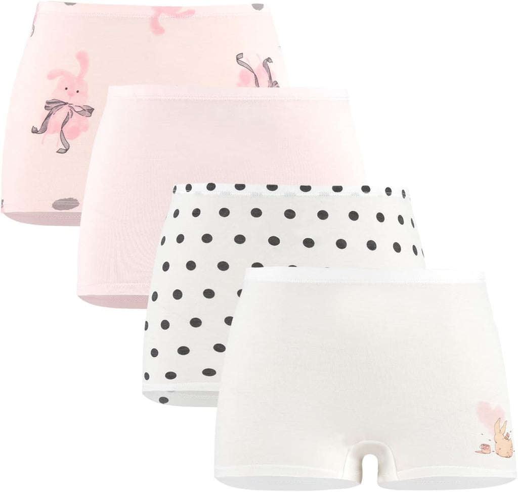 SEAUR Girls' Seamless Underwear 4-Pack Soft Breathable Ice Silk Boyshorts Panties Cute Prints Boxer Briefs for 6-16 Years