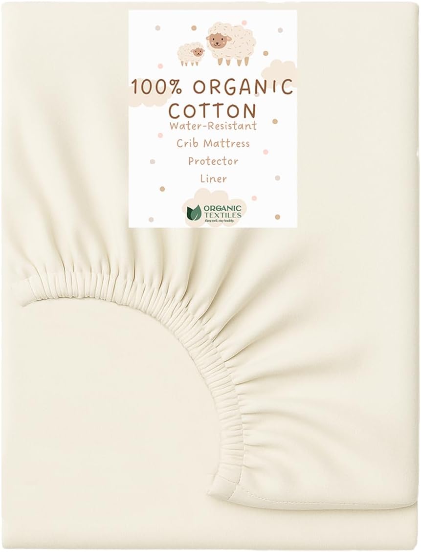 Organic Cotton Crib Mattress Protector - Water Resistant Fitted Sheet Liner Pad, Skin Friendly, Chemical-Free Pure Cotton [GOTS-Certified] for Standard (52"x28") - Made in USA
