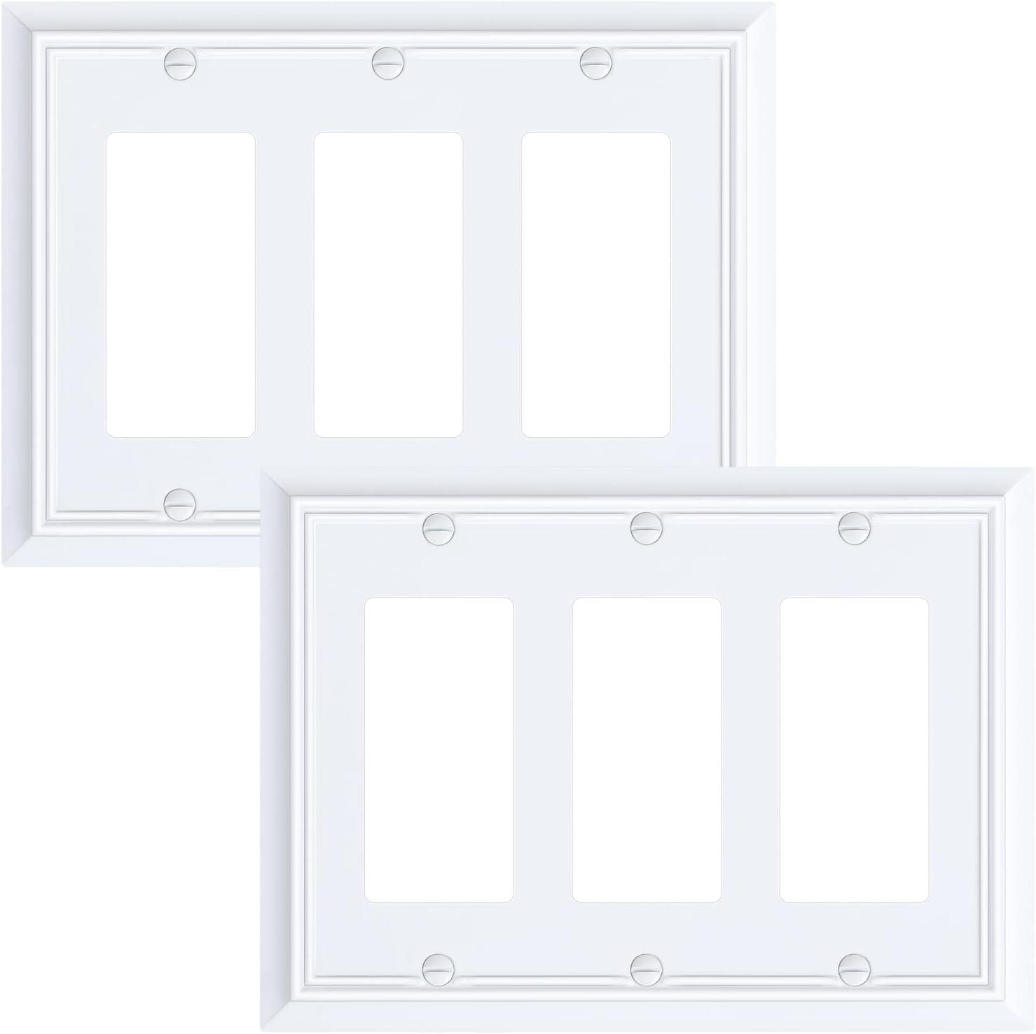 2-Pack Decorative Tripple Decorator Outlet Cover Plate, Durable Natural Bamboo Fiber Pure White Wall Plates for Electrical Outlets, Receptacle, GFCI Outlet, Dimmer Switch, 3-Gang, Corrosion Resistant