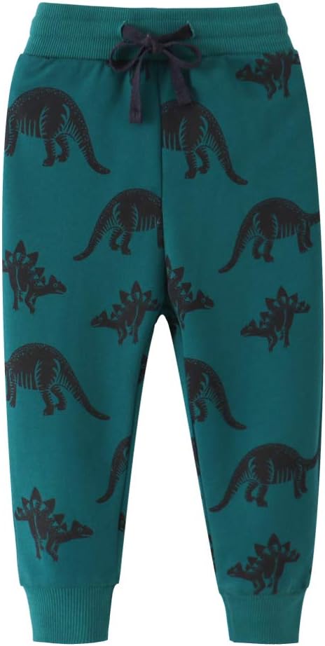 HUAER& Baby Boy's Jogger Pants Dinosaur Car Drawstring Elastic Sweatpants