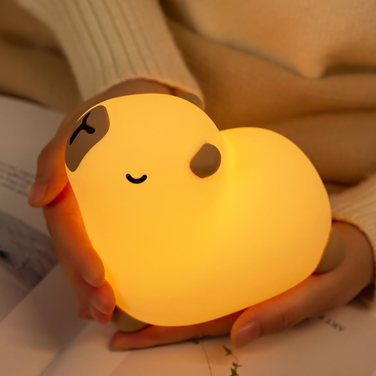 Cute Capybara Night Light, LED Capybara Lamp Rechargeable Touch Bedside Lamp,Squishy Animal Nightlight,3 Levels Dimmable,30Min Timer Nursery Night Light for Kids, Bedroom Baby Boys Girls Gifts