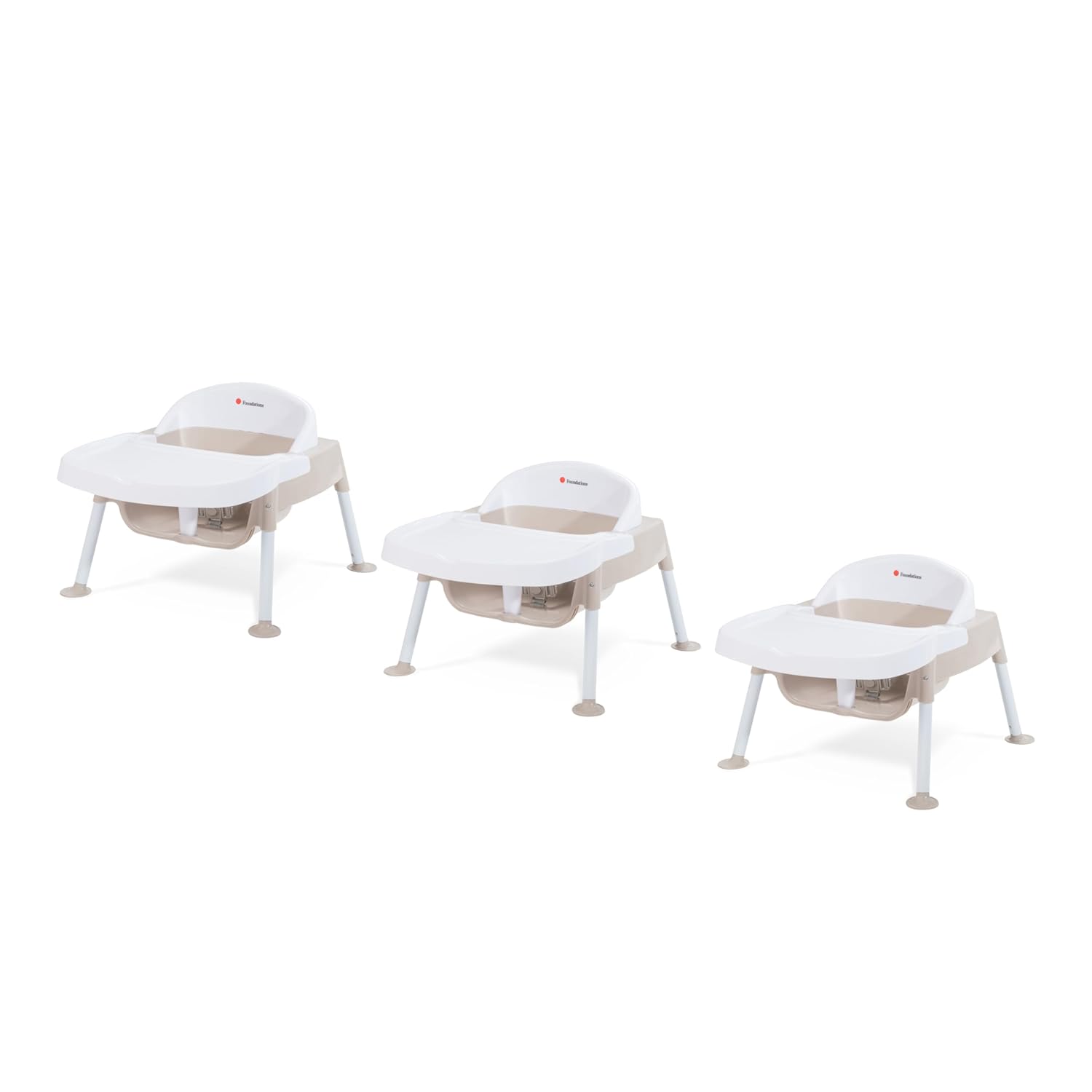 Foundations Secure Sitter Feeding Chairs Multipack, No-Tip Feet, 3-Point Adjustable Harness, Removable Tray, Easy to Clean, Stackable Feeding Chairs, 3 Pack (5 inch)
