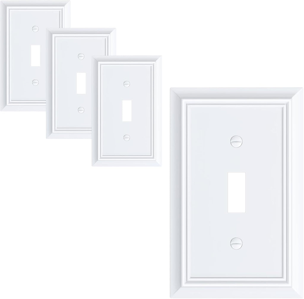 4-Pack Single Toggle Light Switch Cover Plate, Durable Natural Bamboo Fiber Decorative Switch Plate Covers, Pure White 1 Gang Wall Plate, Corrosion Resistant