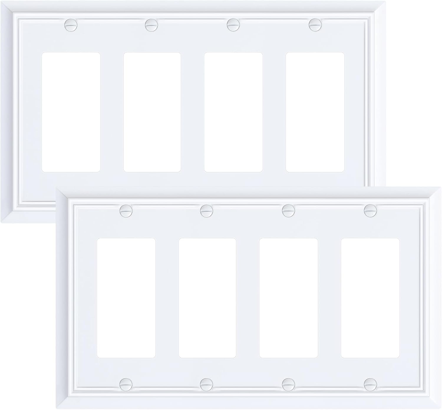 2-Pack Quad Decorator Wall Cover Plate, Pure White Decorative Switch Plates and Outlet Covers, Natural Bamboo Fiber 4 Gang Wall Plate for Electrical Outlets, Receptacle, GFCI Outlet, Dimmer Switch