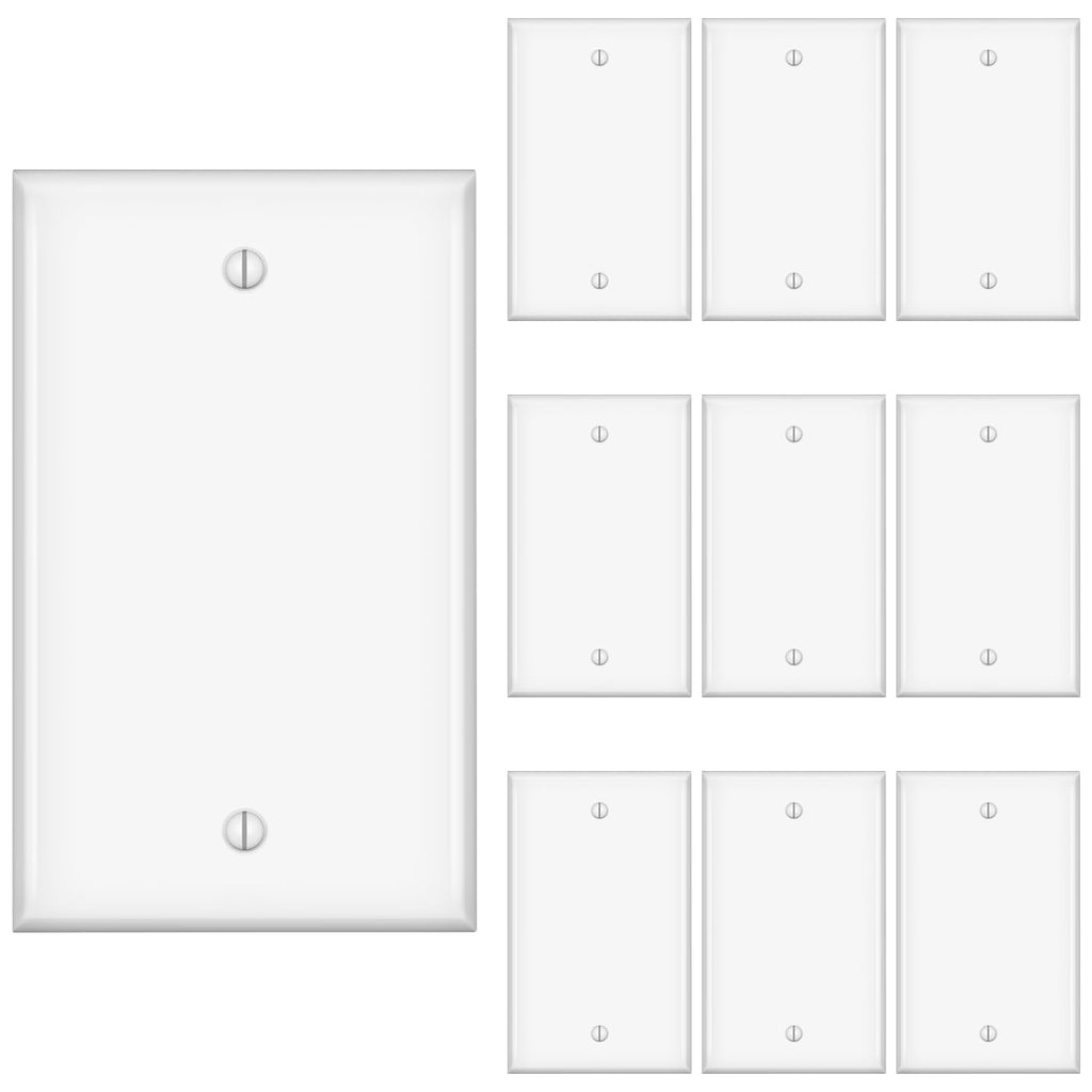 Blank Wall Plates, Unbreakable Thermoplastic Solid Electrical Outlet Cover, Standard Size, 2.76"W x 4.5"H, Full 1-Gang Blank Device Wall Plate for Wall Outlet/Light Switch, White, 10Pack