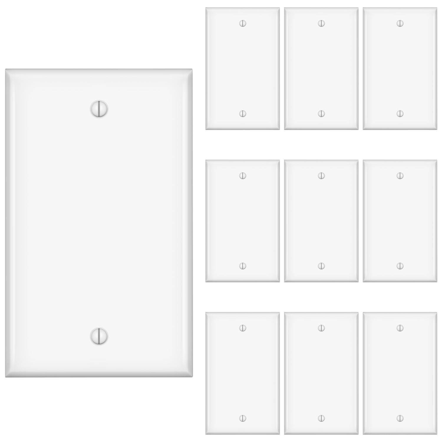 Blank Wall Plates, Unbreakable Thermoplastic Solid Electrical Outlet Cover, Standard Size, 2.76"W x 4.5"H, Full 1-Gang Blank Device Wall Plate for Wall Outlet/Light Switch, White, 10Pack