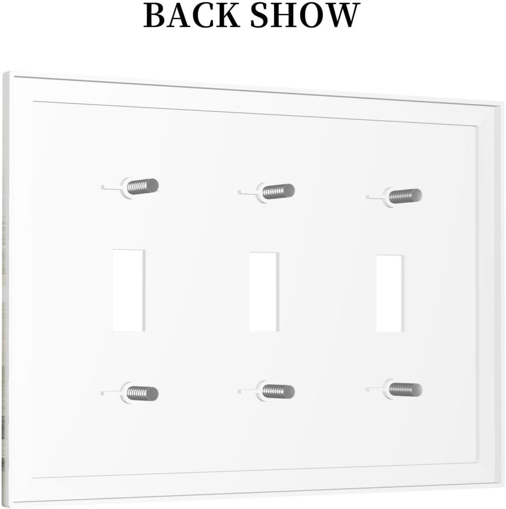 Decorative Switch Plates Green Forest Watercolor Painting Foggy Pine 3 Gang Wall Plate Triple Toggle Light Switch Cover Faceplate Electrical Wall Panels for Bedroom living Room Decor