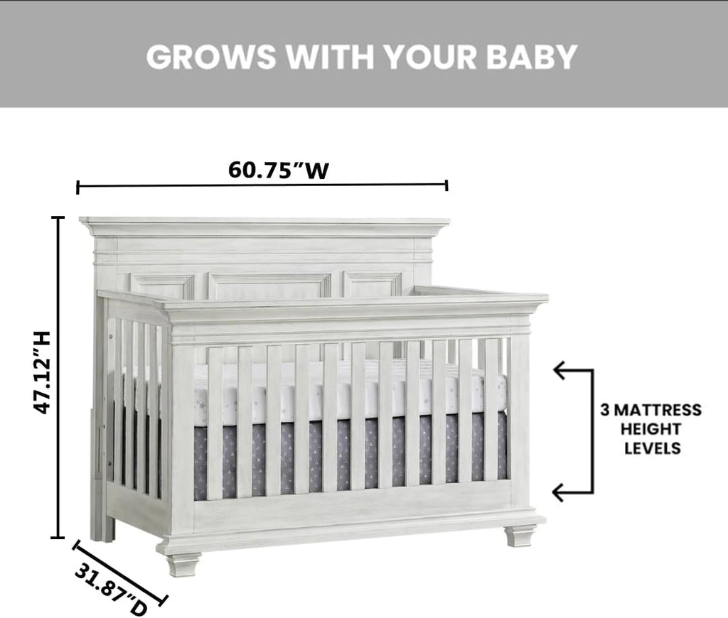 Oxford Baby Weston 4-in-1 Convertible Crib, Vintage White, GreenGuard Gold Certified