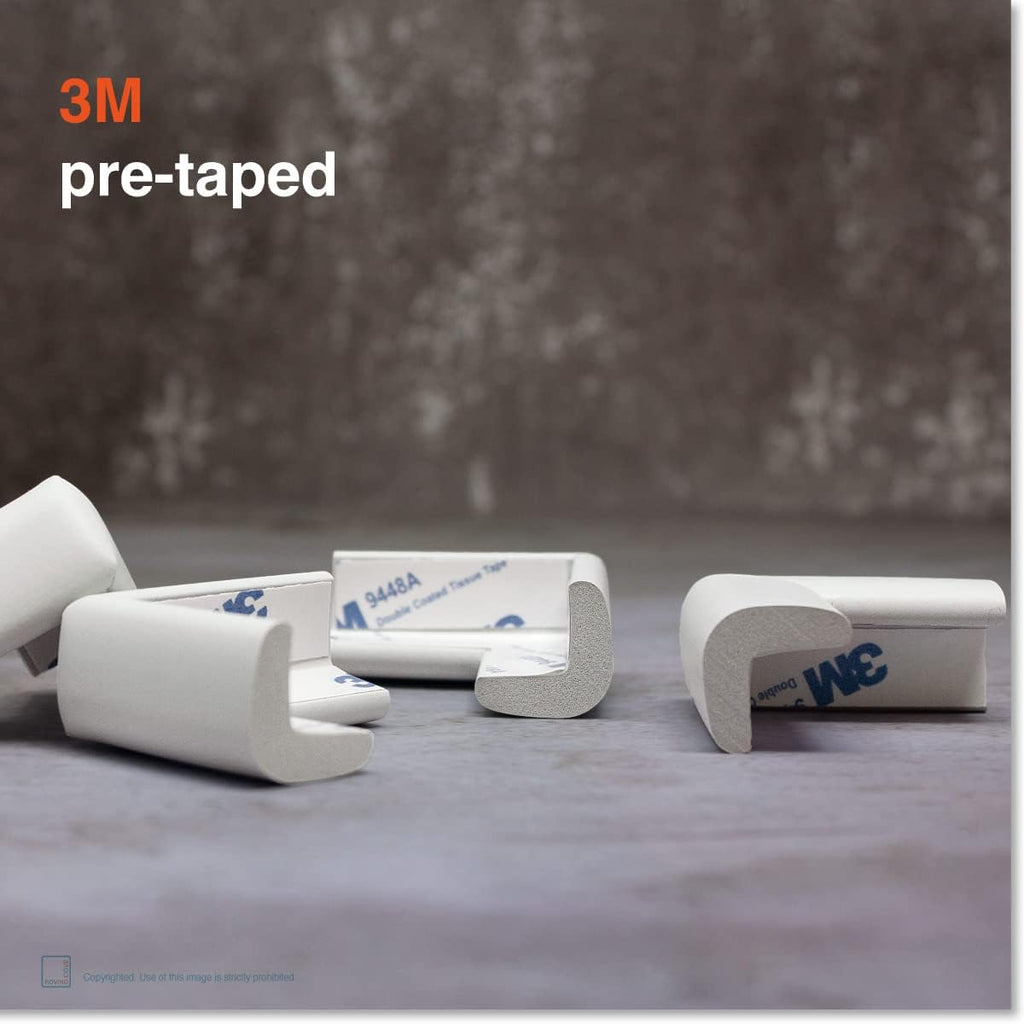 Roving Cove Slim-Fit Corner Protector for Baby Proofing (8 Small Corners), Soft Rubber Foam Furniture Corner Bumper Guards, 3M Adhesive Pre-Taped, Oyster White (Off White)